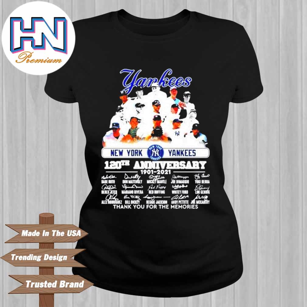 The new york yankees 120th anniversary 1901 2021 thank you for the memories  signatures shirt, hoodie, sweater, long sleeve and tank top